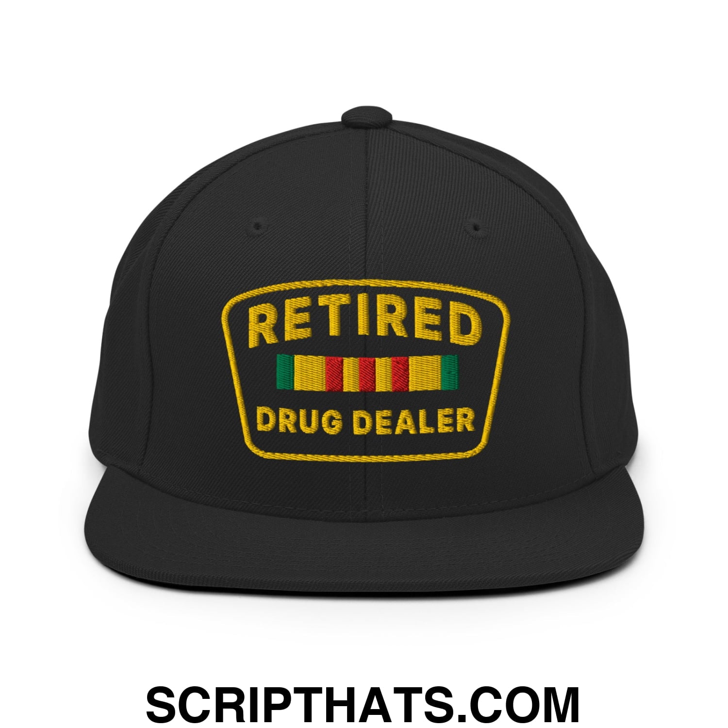 Retired Drug Dealer Embroidered Flat Bill Brim Snapback Hat Black