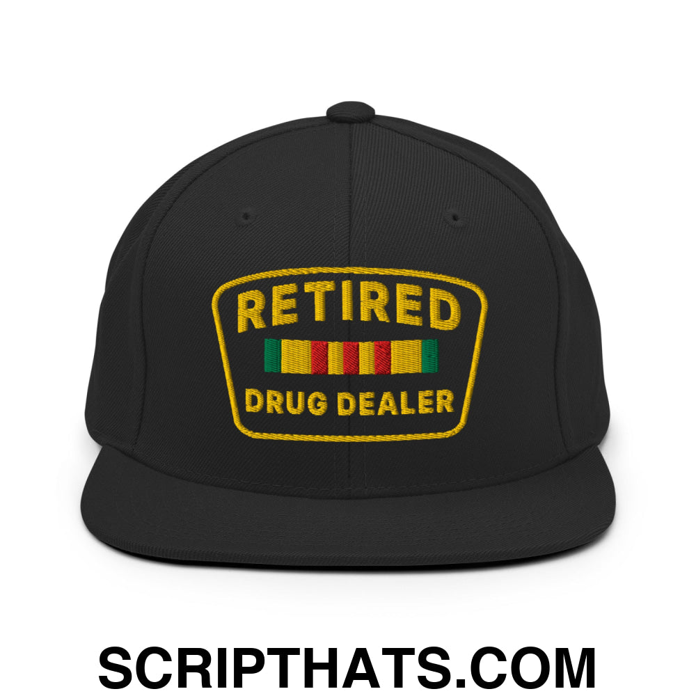 Retired Drug Dealer Embroidered Flat Bill Brim Snapback Hat Black
