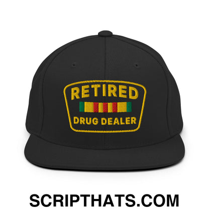 Retired Drug Dealer Embroidered Flat Bill Brim Snapback Hat Black