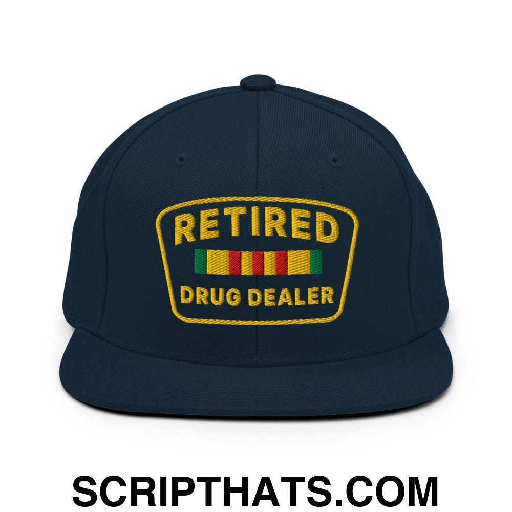 Retired Drug Dealer Embroidered Flat Bill Brim Snapback Hat Dark Navy