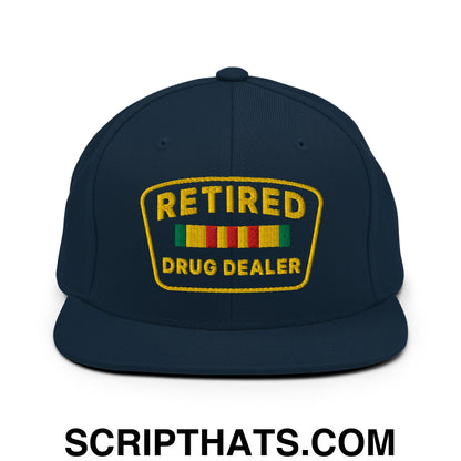 Retired Drug Dealer Embroidered Flat Bill Brim Snapback Hat Dark Navy
