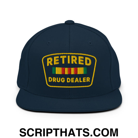 Retired Drug Dealer Embroidered Flat Bill Brim Snapback Hat Dark Navy