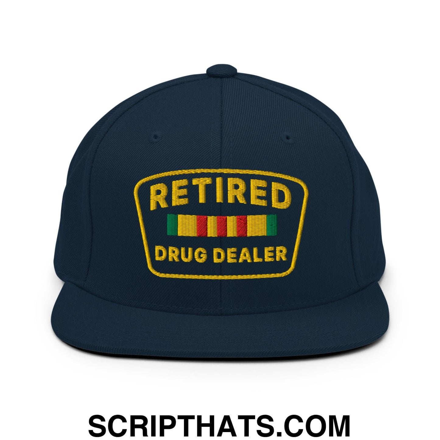 Retired Drug Dealer Embroidered Flat Bill Brim Snapback Hat Dark Navy