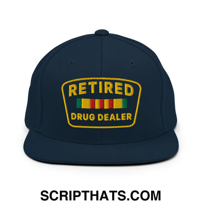 Retired Drug Dealer Embroidered Flat Bill Brim Snapback Hat Dark Navy