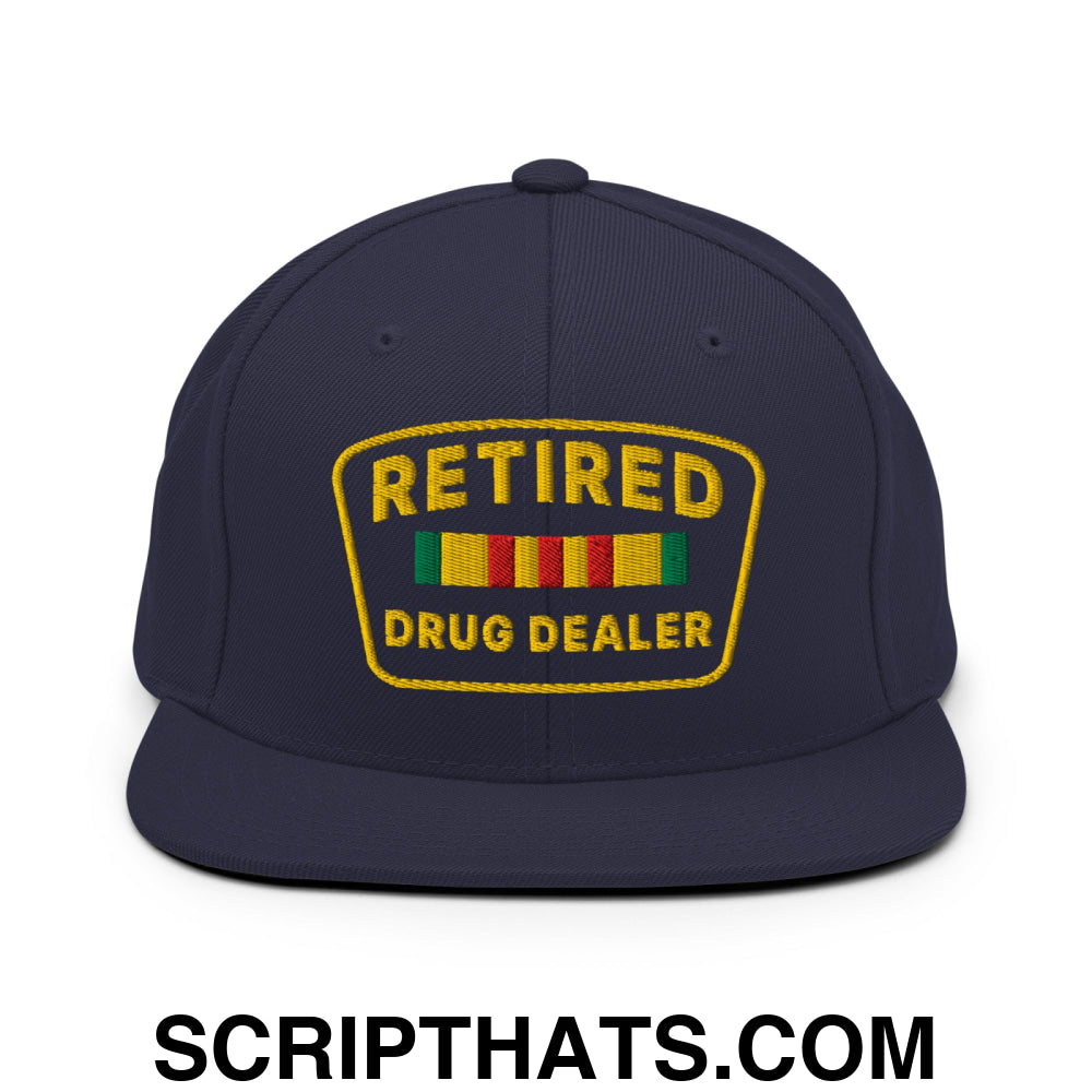 Retired Drug Dealer Embroidered Flat Bill Brim Snapback Hat Navy