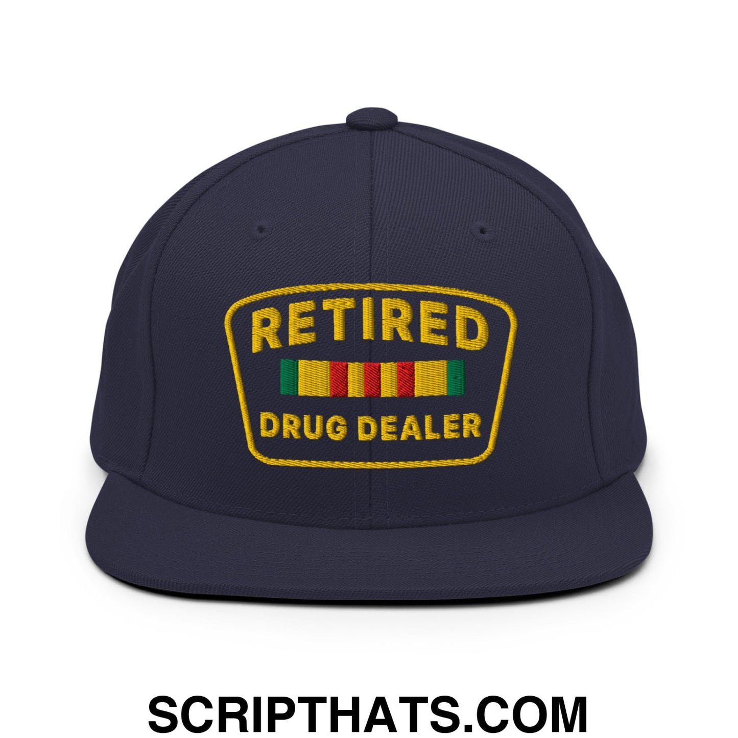 Retired Drug Dealer Embroidered Flat Bill Brim Snapback Hat Navy