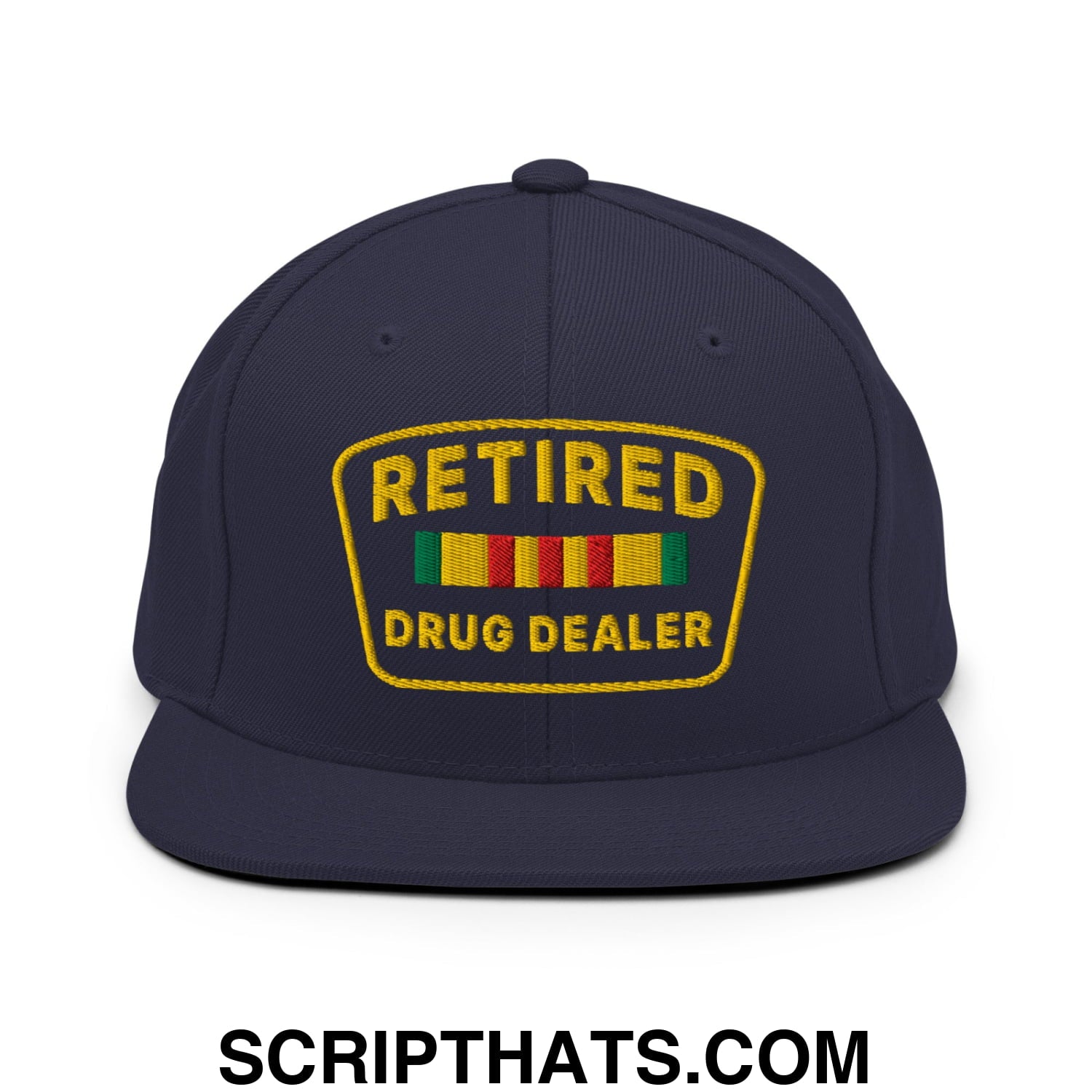 Retired Drug Dealer Embroidered Flat Bill Brim Snapback Hat Navy