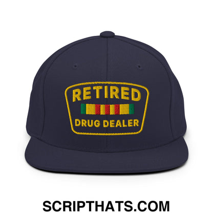 Retired Drug Dealer Embroidered Flat Bill Brim Snapback Hat Navy
