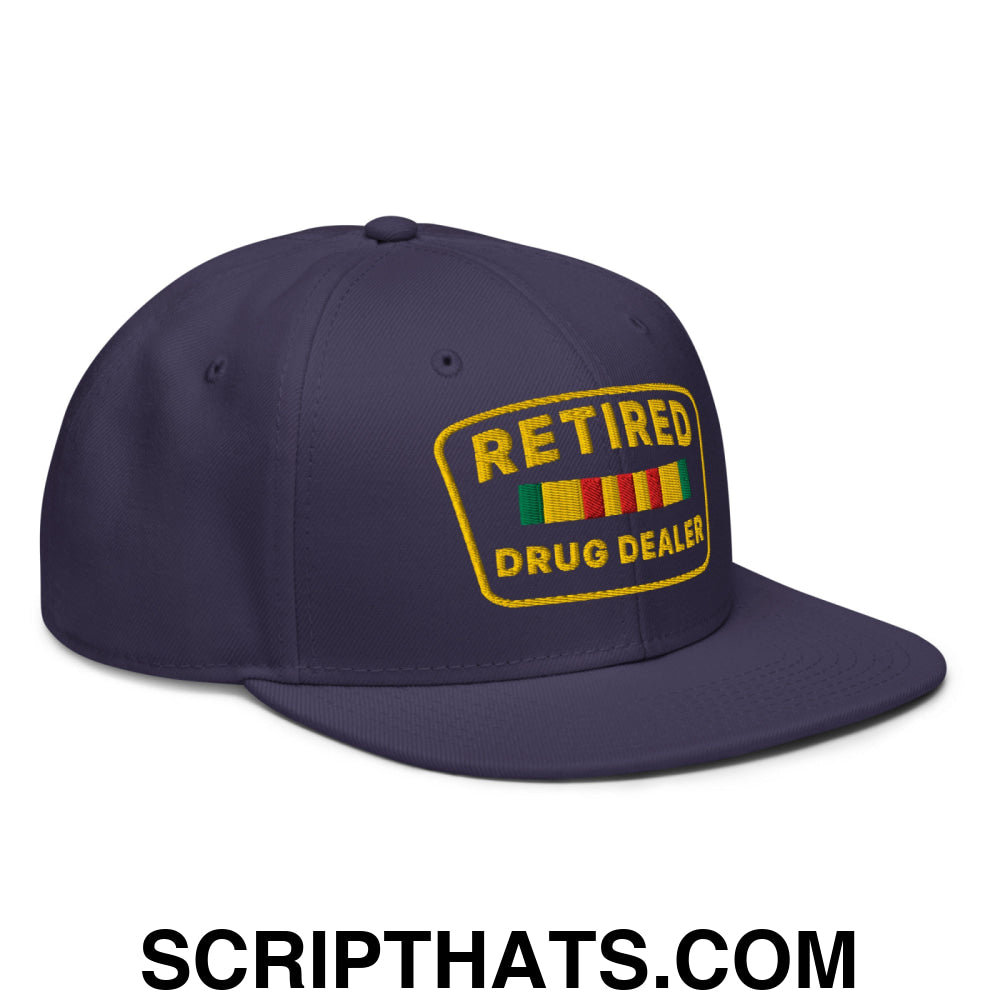 Retired Drug Dealer Embroidered Flat Brim Bill Snapback Hat Navy blue