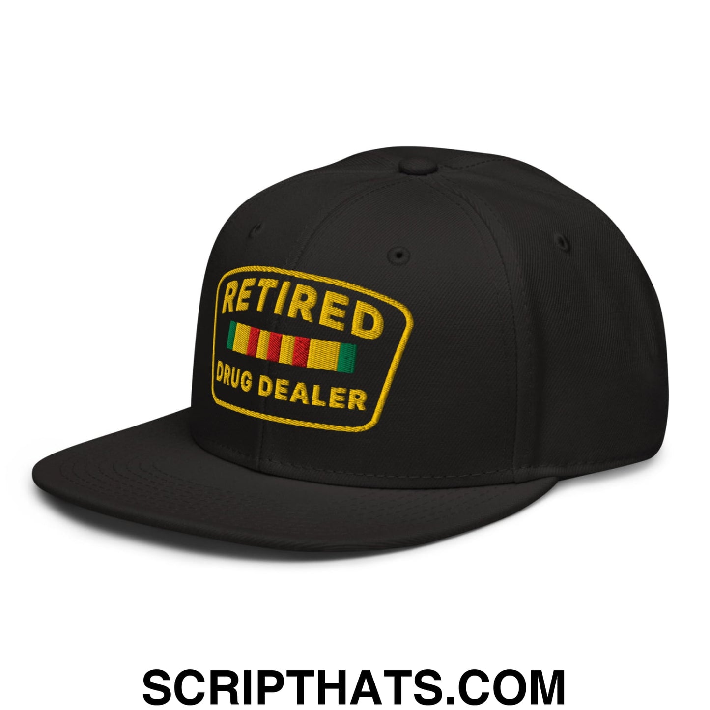 Retired Drug Dealer Embroidered Flat Brim Bill Snapback Hat Black