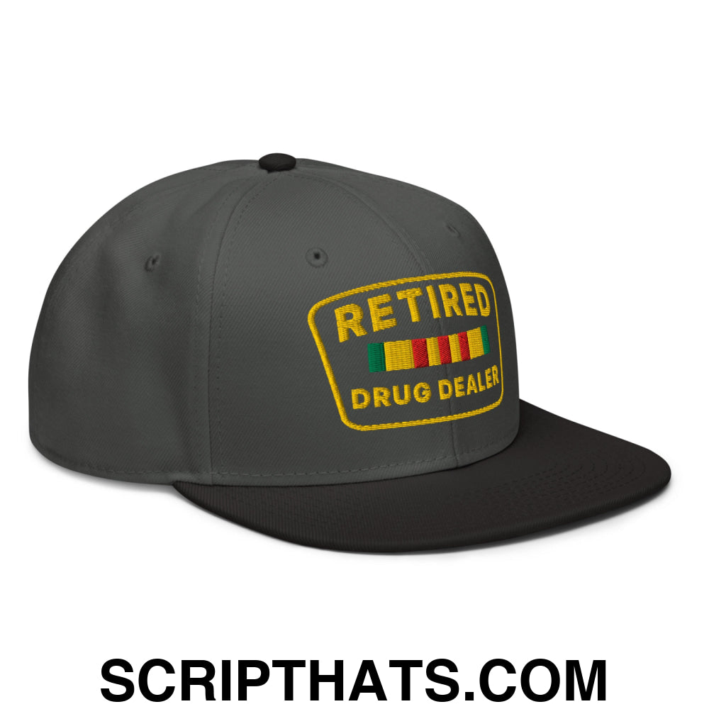 Retired Drug Dealer Embroidered Flat Brim Bill Snapback Hat Black Charcoal gray Charcoal gray