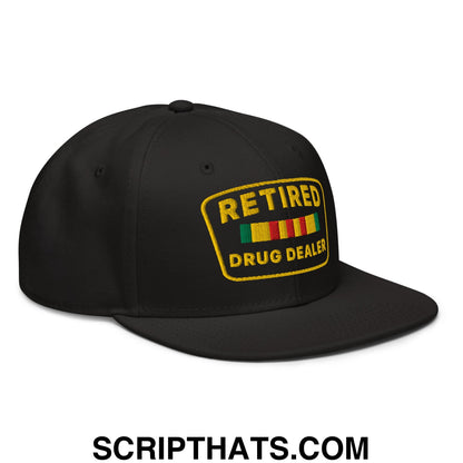 Retired Drug Dealer Embroidered Flat Brim Bill Snapback Hat Black