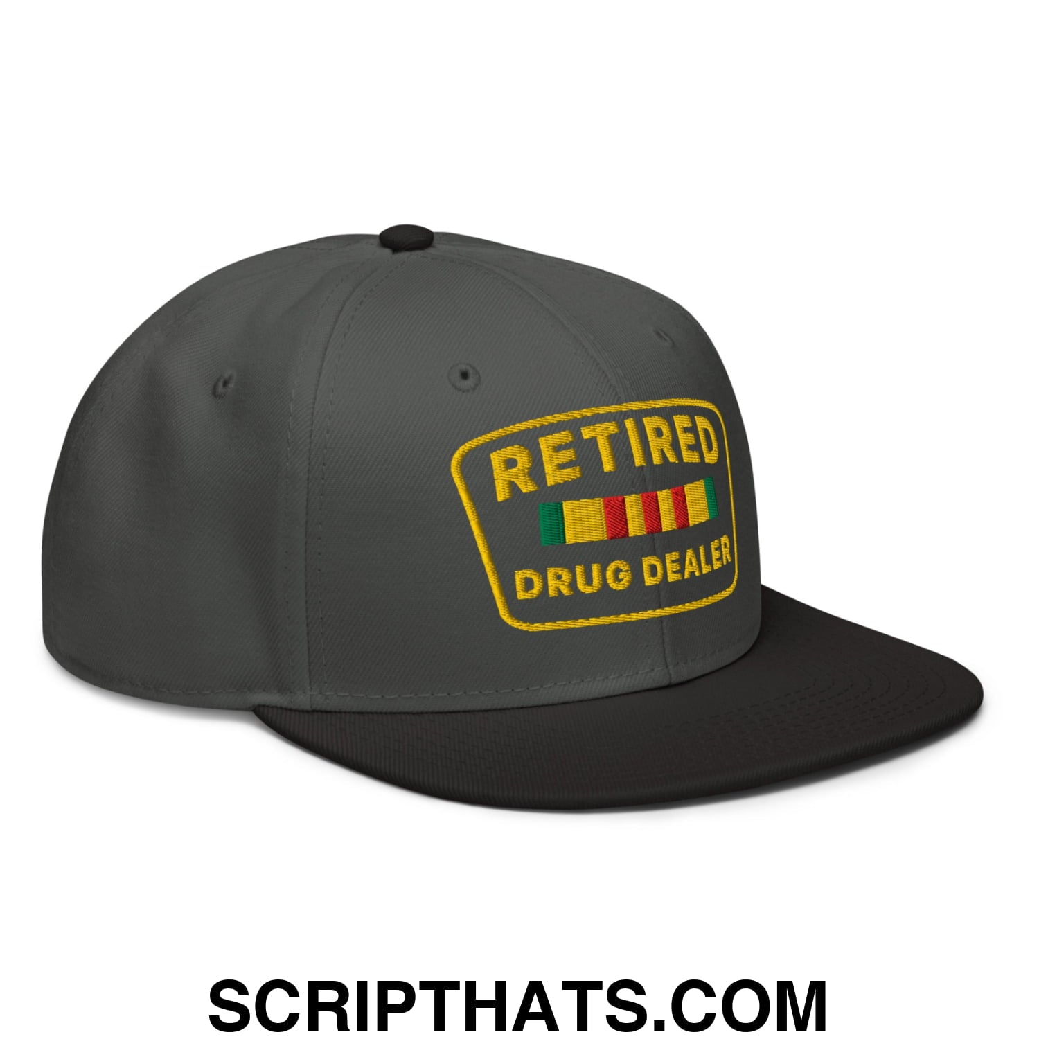 Retired Drug Dealer Embroidered Flat Brim Bill Snapback Hat Black Charcoal gray Charcoal gray