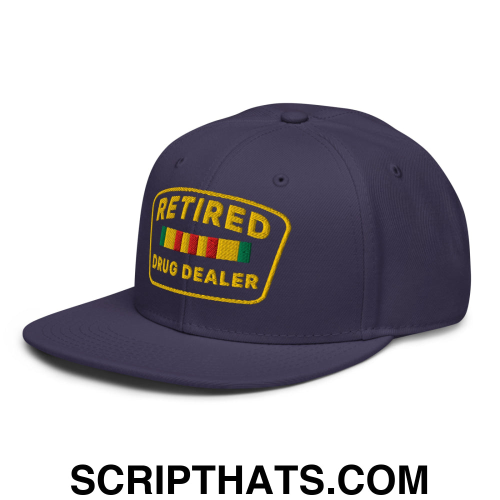 Retired Drug Dealer Embroidered Flat Brim Bill Snapback Hat Navy blue