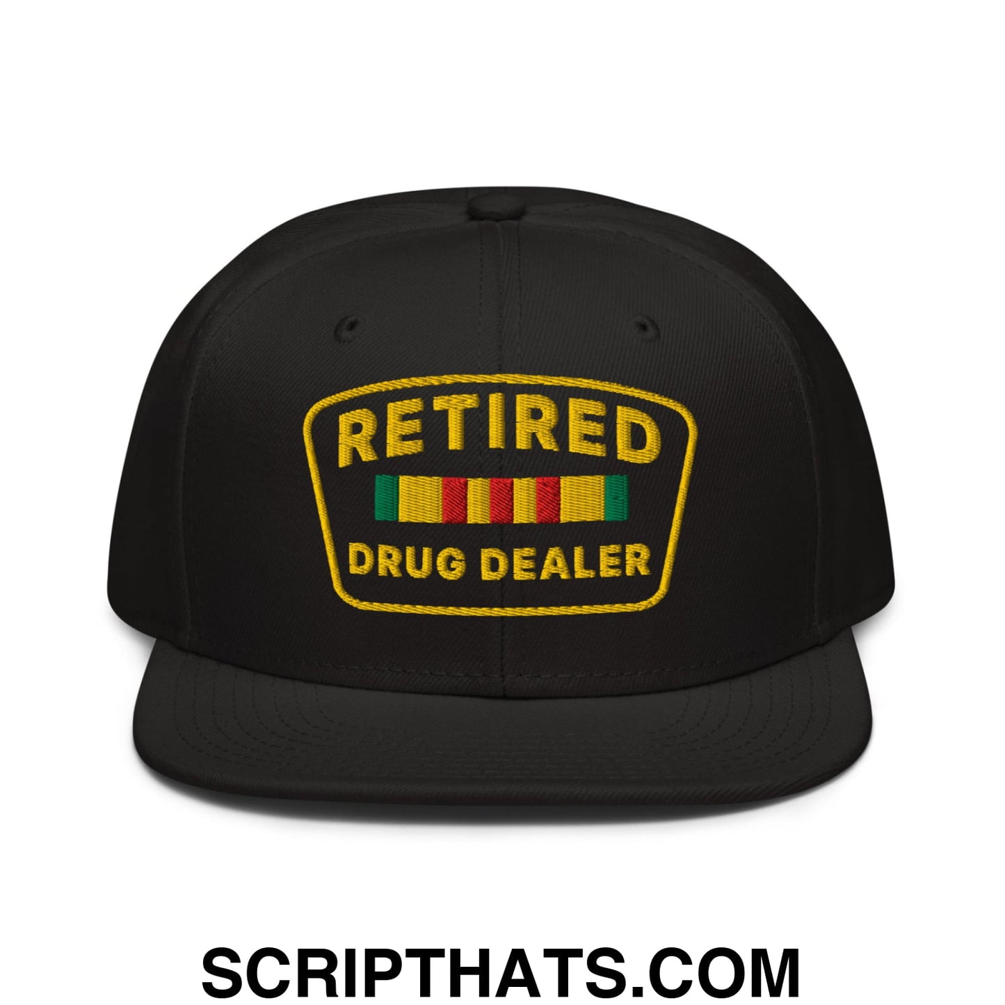 Retired Drug Dealer Embroidered Flat Brim Bill Snapback Hat Black