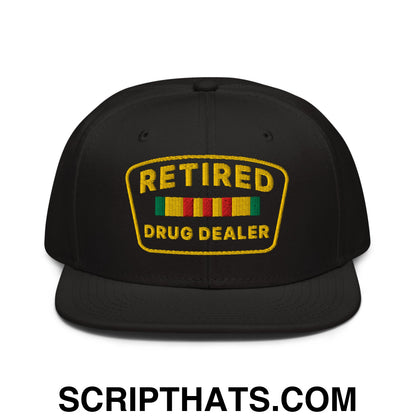 Retired Drug Dealer Embroidered Flat Brim Bill Snapback Hat Black