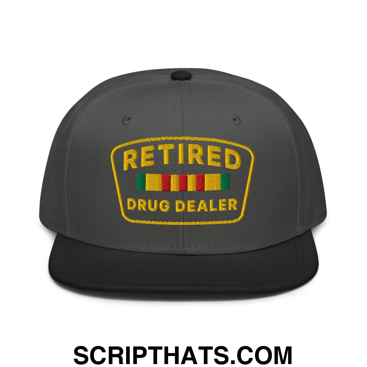 Retired Drug Dealer Embroidered Flat Brim Bill Snapback Hat Black Charcoal gray Charcoal gray