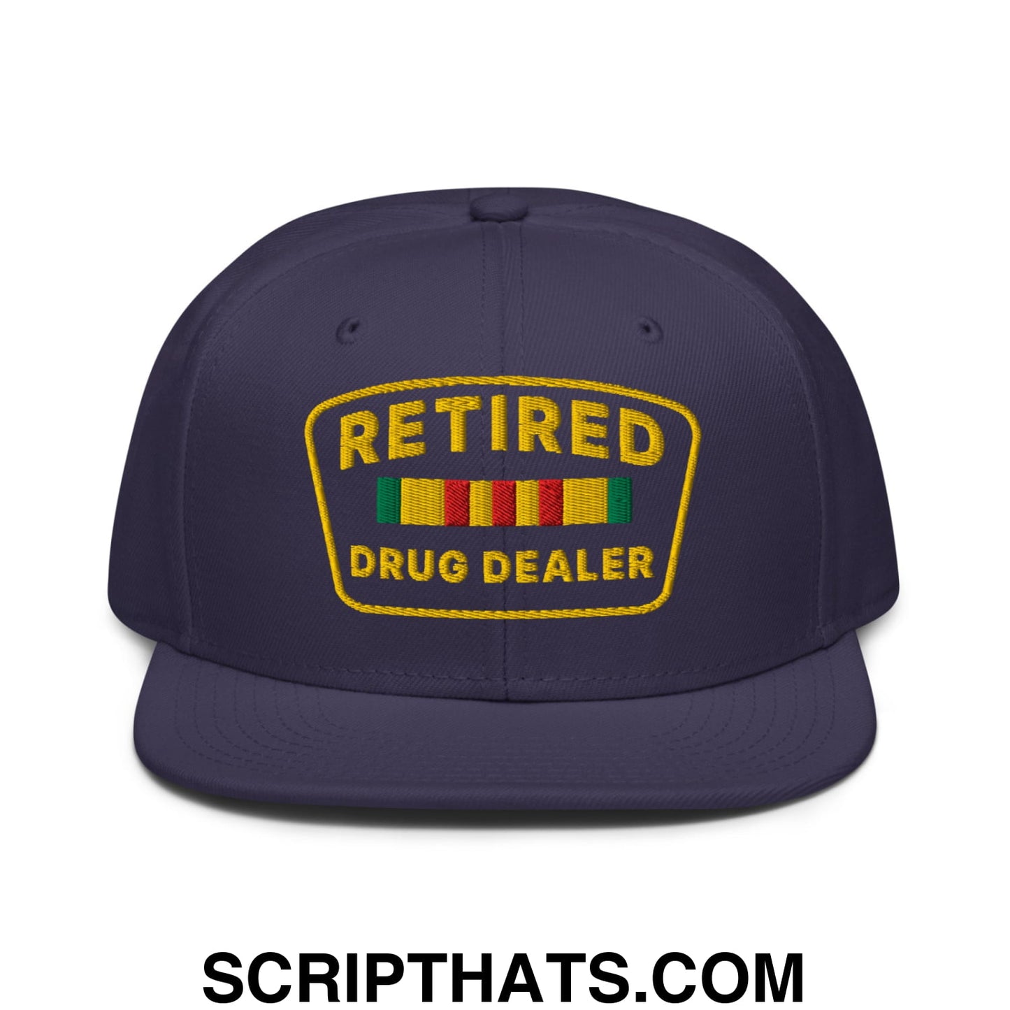 Retired Drug Dealer Embroidered Flat Brim Bill Snapback Hat Navy blue