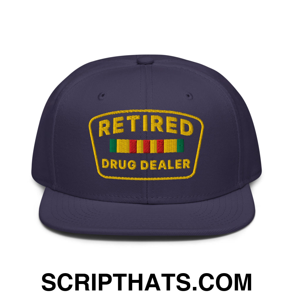 Retired Drug Dealer Embroidered Flat Brim Bill Snapback Hat Navy blue