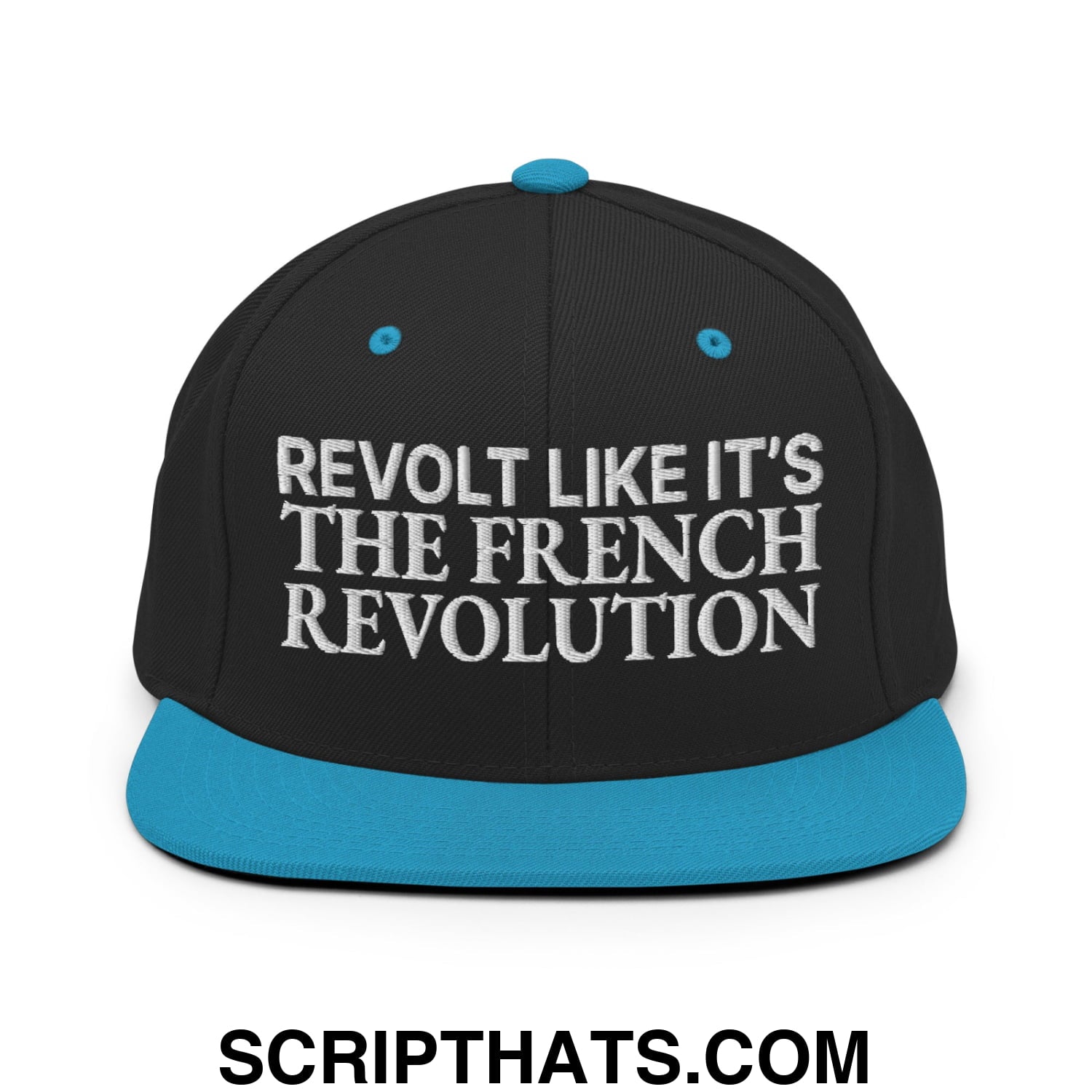 Revolt Like It's The French Revolution Embroidered Flat Bill Brim Snapback Hat Black Teal