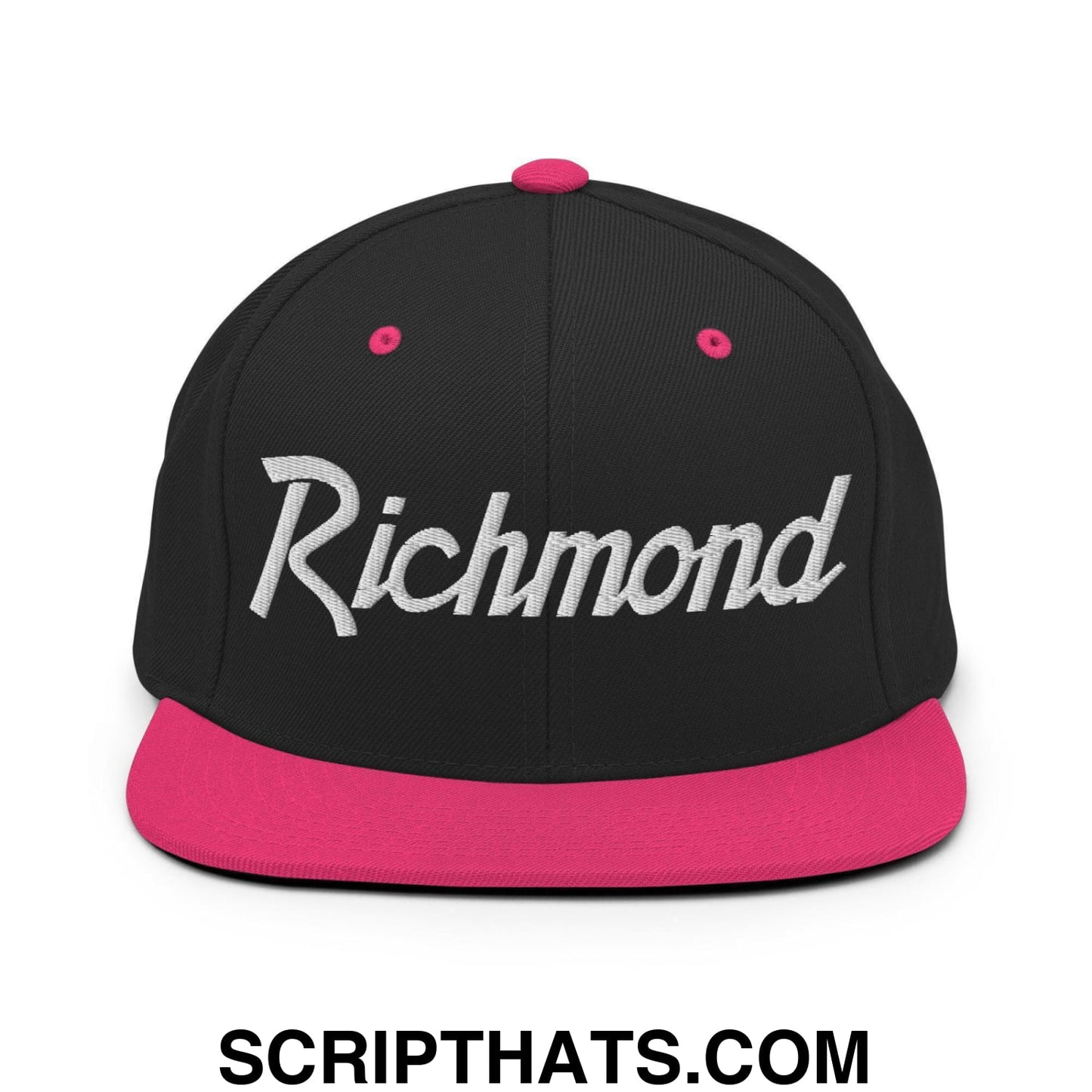 Richmond Script Snapback Hat Black Neon Pink