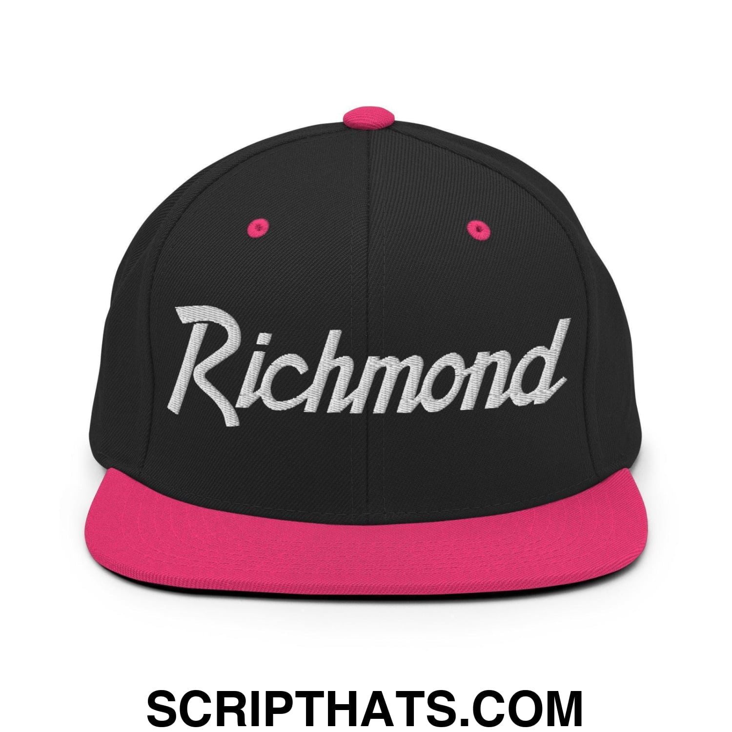 Richmond Script Snapback Hat Black Neon Pink
