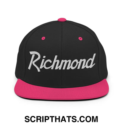 Richmond Script Snapback Hat Black Neon Pink