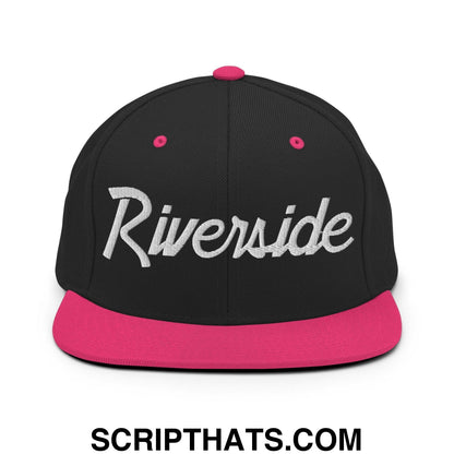 Riverside Script Snapback Hat Black Neon Pink