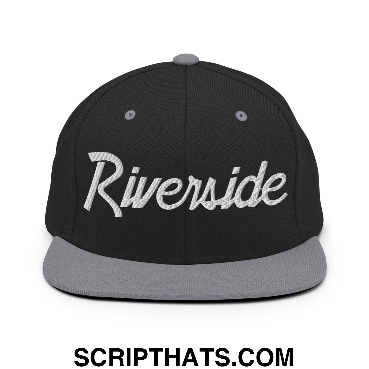 Riverside Script Snapback Hat Black Silver