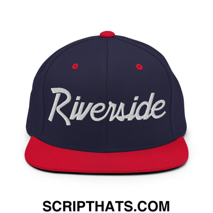 Riverside Script Snapback Hat Navy Red