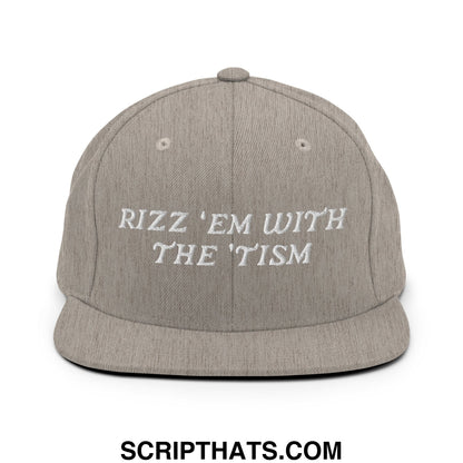 Rizz 'Em with The 'Tism Embroidered Flat Bill Brim Snapback Hat Heather Grey