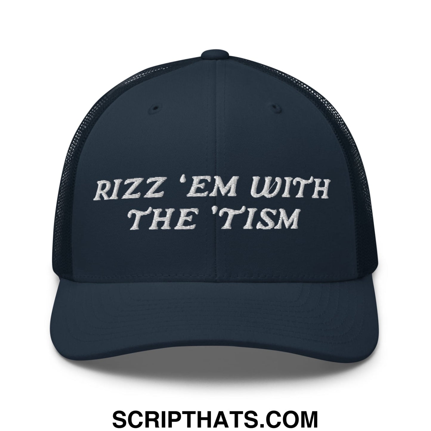 Rizz 'Em with The 'Tism Embroidered Mesh Trucker Hat Navy