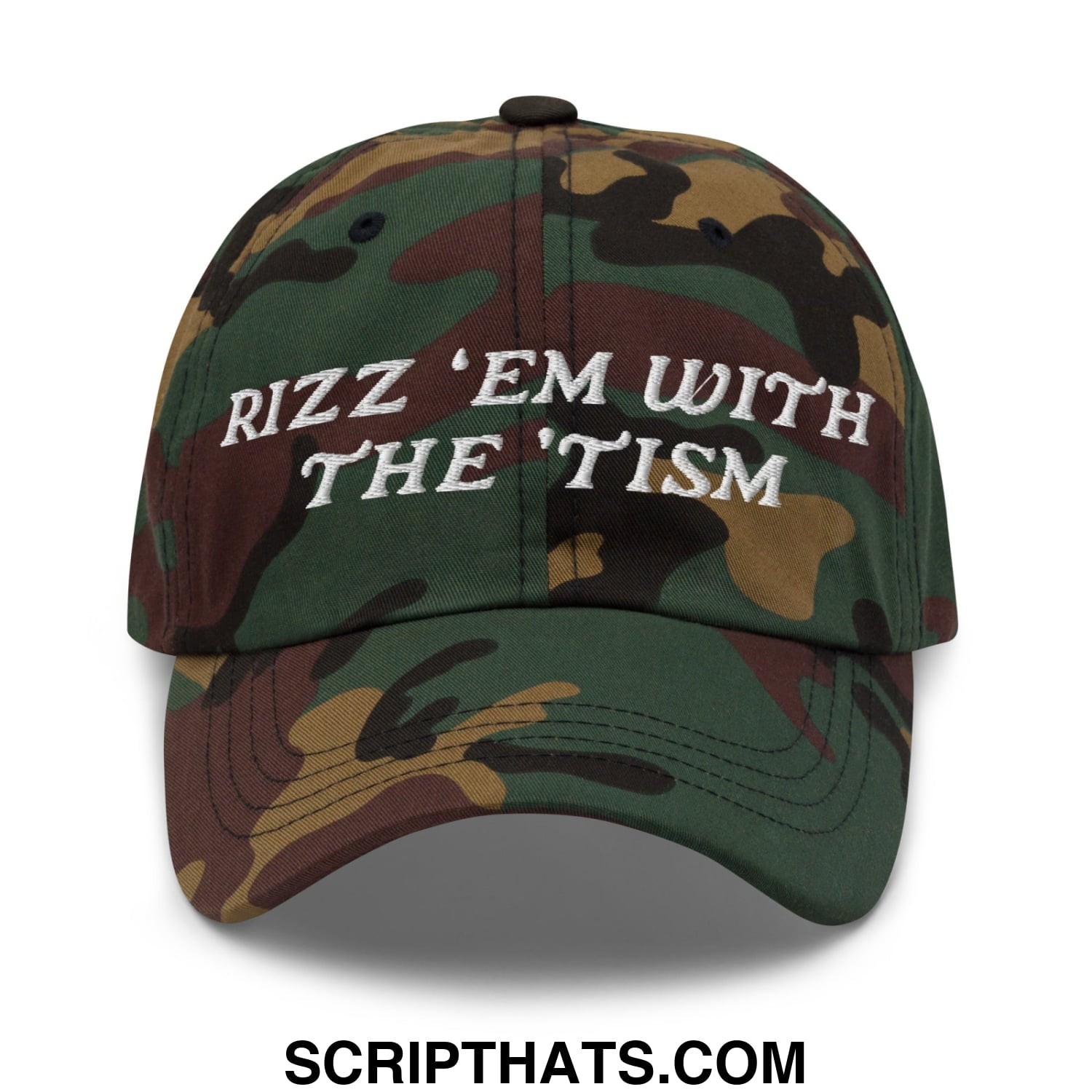 Rizz 'Em with The 'Tism Embroidered Unstructured Dad Hat Green Camo