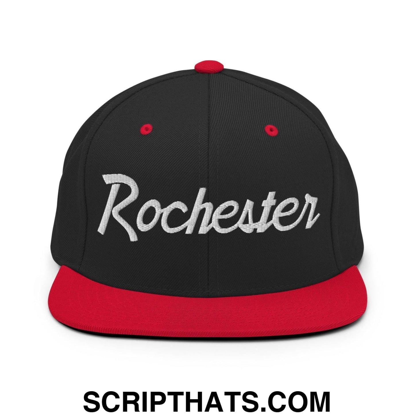 Rochester Script Snapback Hat Black Red