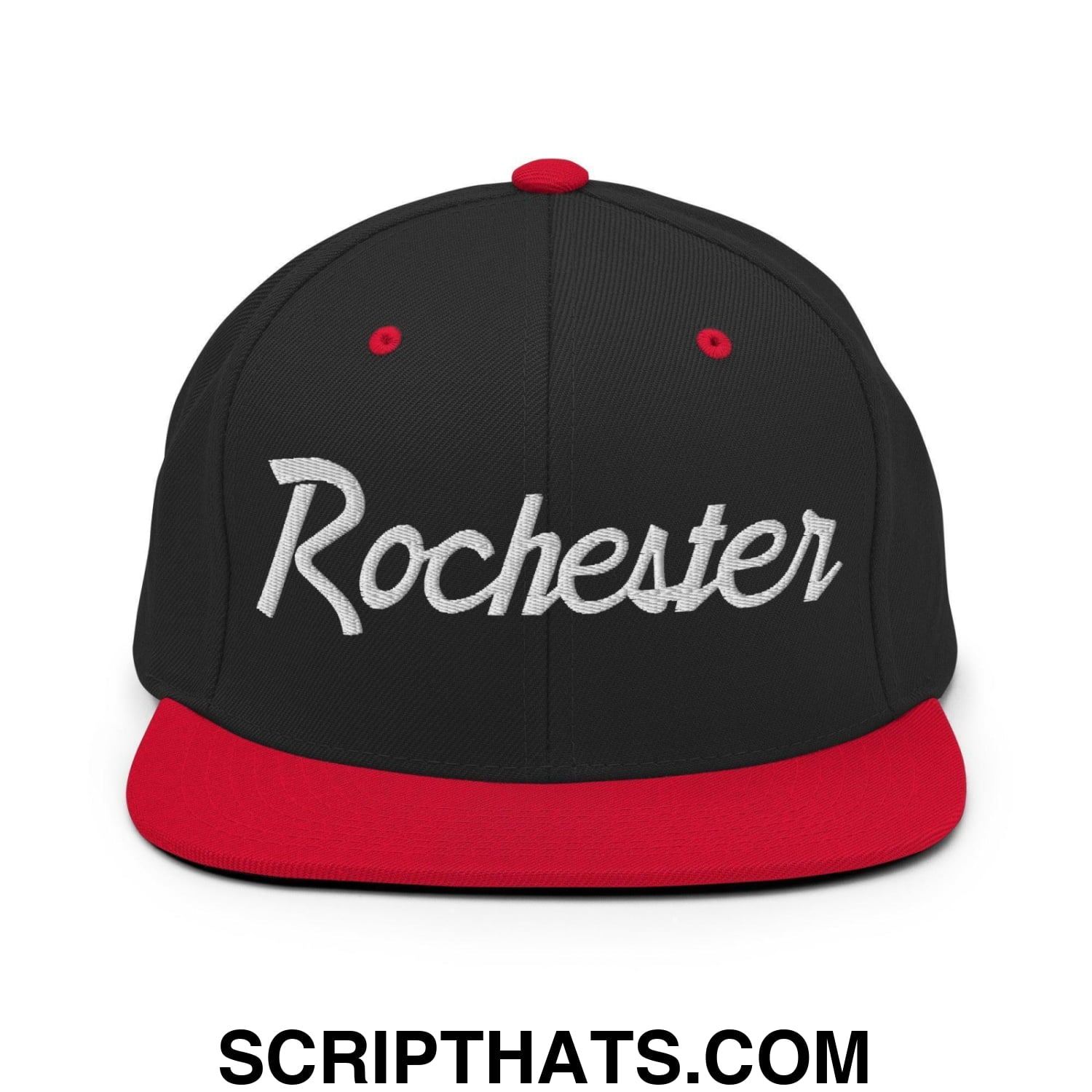Rochester Script Snapback Hat Black Red