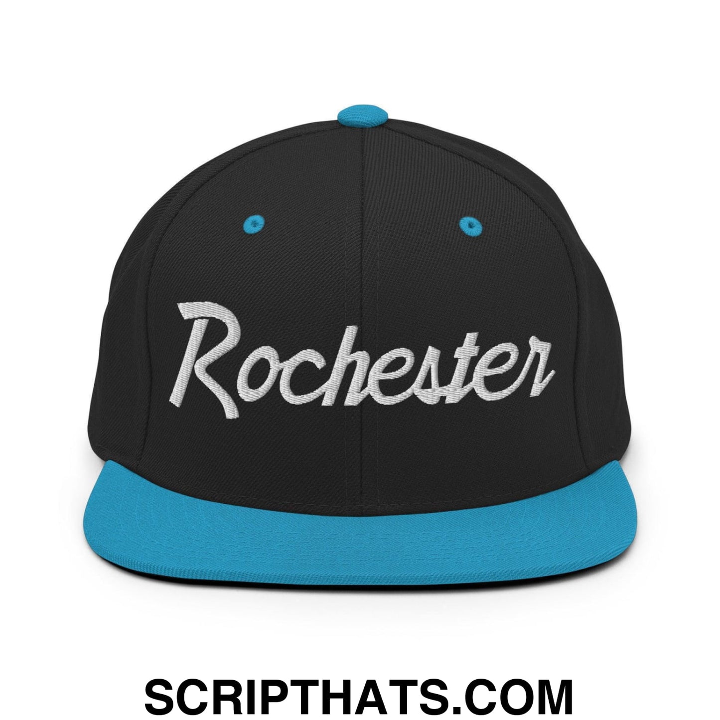 Rochester Script Snapback Hat Black Teal
