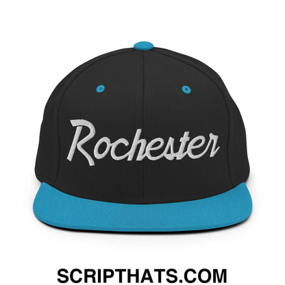 Rochester Script Snapback Hat Black Teal