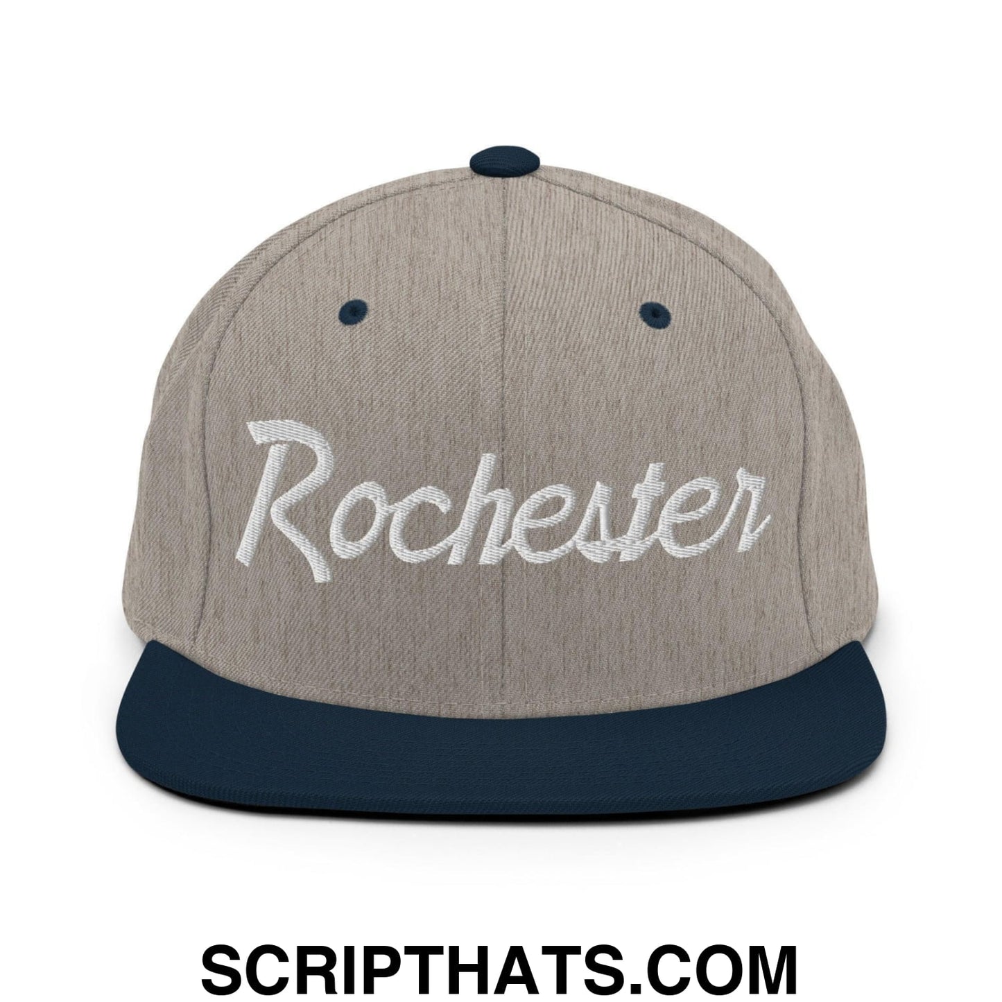 Rochester Script Snapback Hat Heather Grey Navy