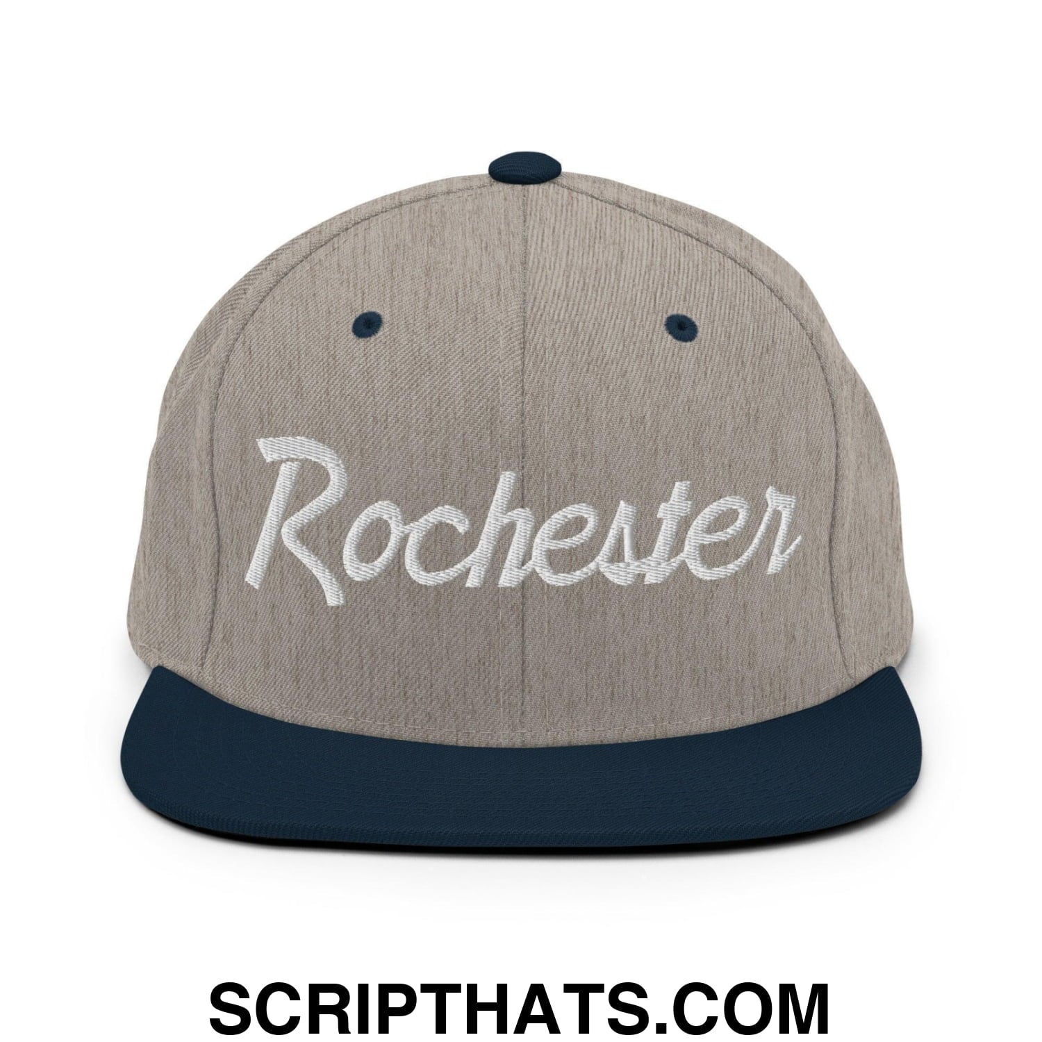 Rochester Script Snapback Hat Heather Grey Navy