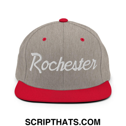 Rochester Script Snapback Hat Heather Grey Red