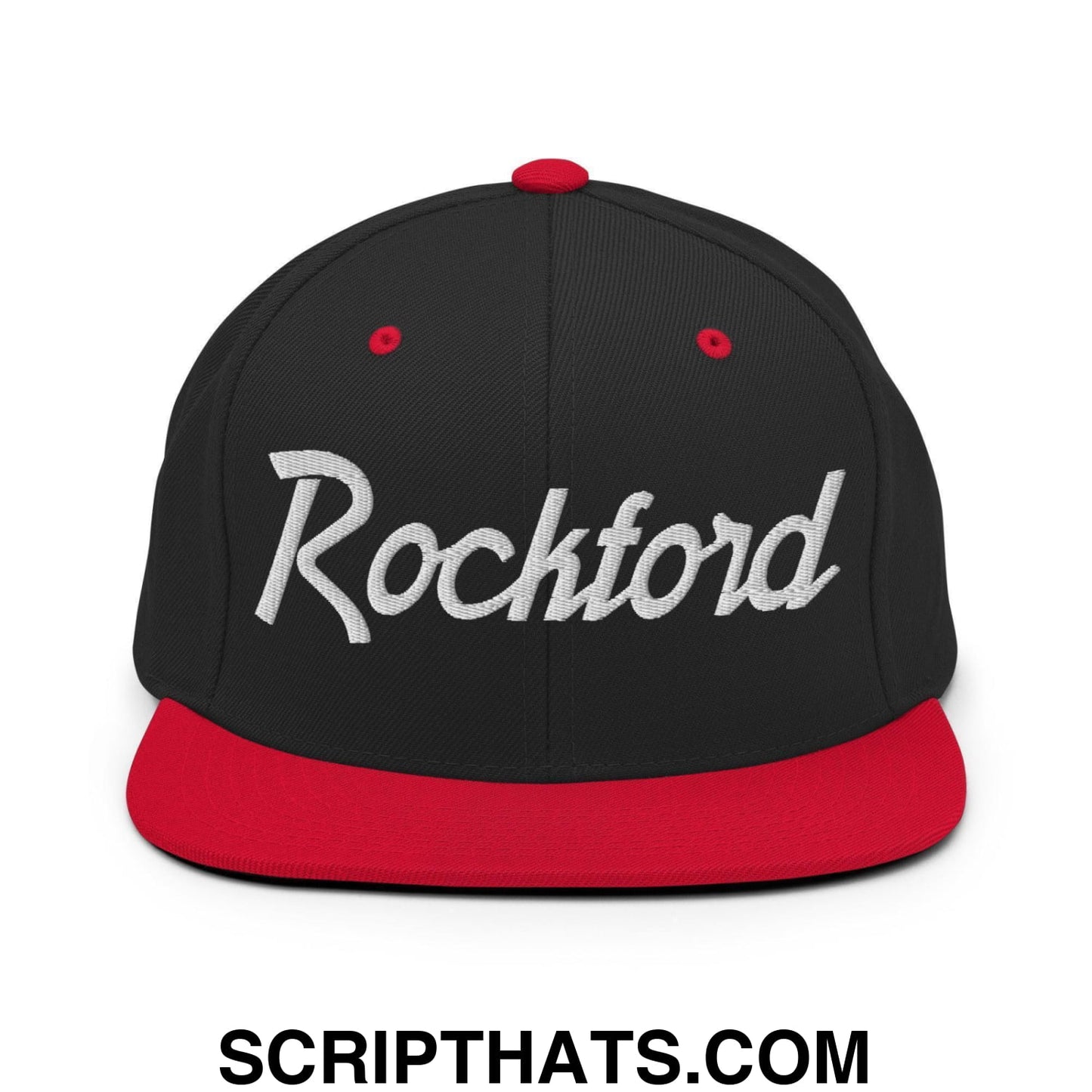 Rockford Script Snapback Hat Black Red
