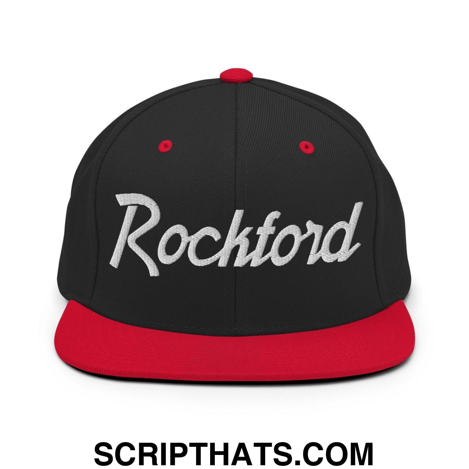 Rockford Script Snapback Hat Black Red