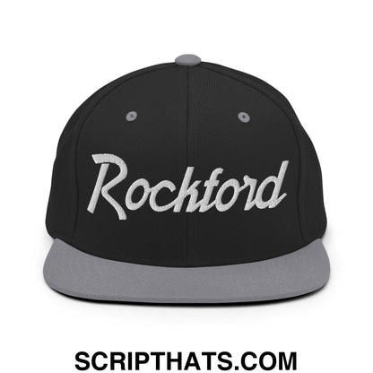 Rockford Script Snapback Hat Black Silver