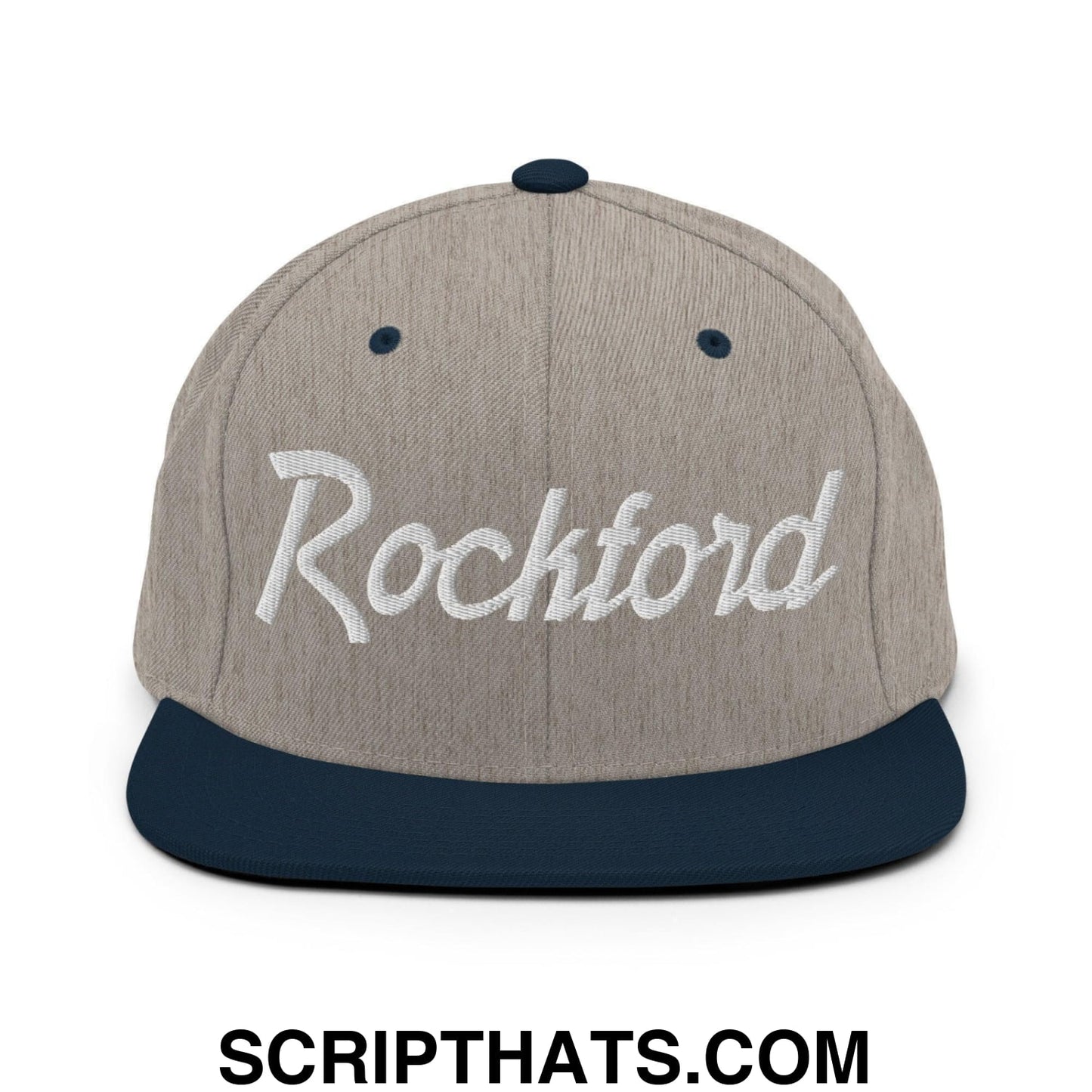 Rockford Script Snapback Hat Heather Grey Navy