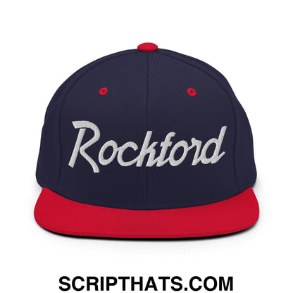 Rockford Script Snapback Hat Navy Red