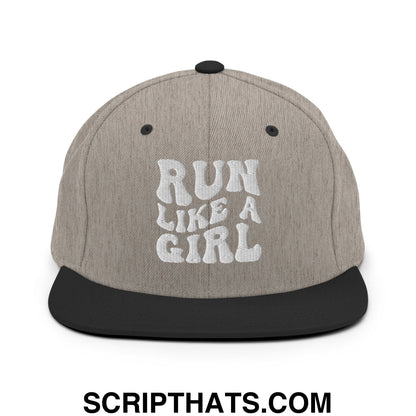 Run Like a Girl Embroidered Flat Bill Brim Snapback Hat Heather Black