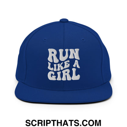 Run Like a Girl Embroidered Flat Bill Brim Snapback Hat Royal Blue