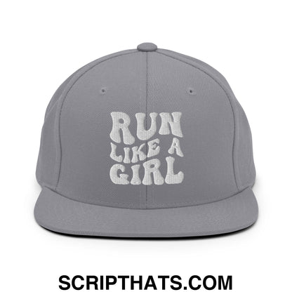 Run Like a Girl Embroidered Flat Bill Brim Snapback Hat Silver