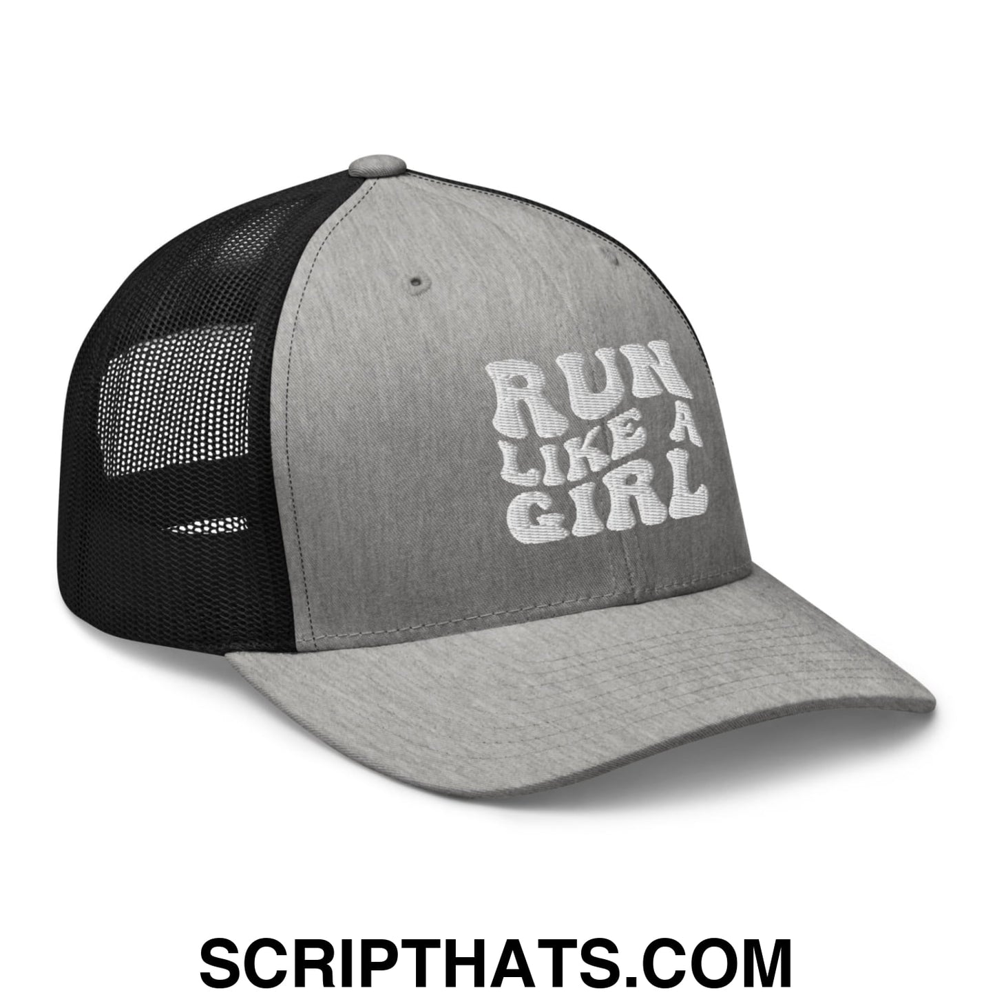 Run Like a Girl Embroidered Mesh Trucker Hat Heather Black