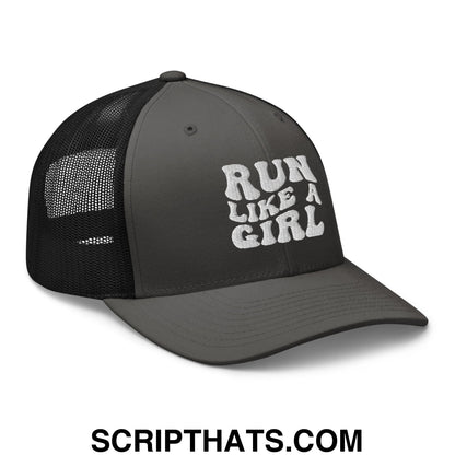 Run Like a Girl Embroidered Mesh Trucker Hat Charcoal Black